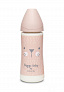 Suavinex бутылка 360 мл круглая силиконовая соска 3 позиции Hugge Baby, розовая зайка с крапинками - фото 1