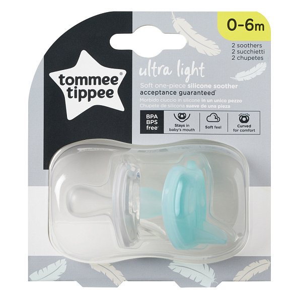 Tommee Tippee соска-пустышка силиконовая Ultra-Light, 0-6 мес., 2 шт. - фото  3