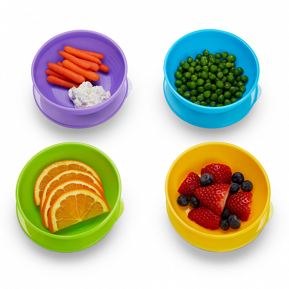 Munchkin набор тарелка-миска с крышками 4шт., 2 ложки для прикорма Love-a-Bowls™ с 6 мес.