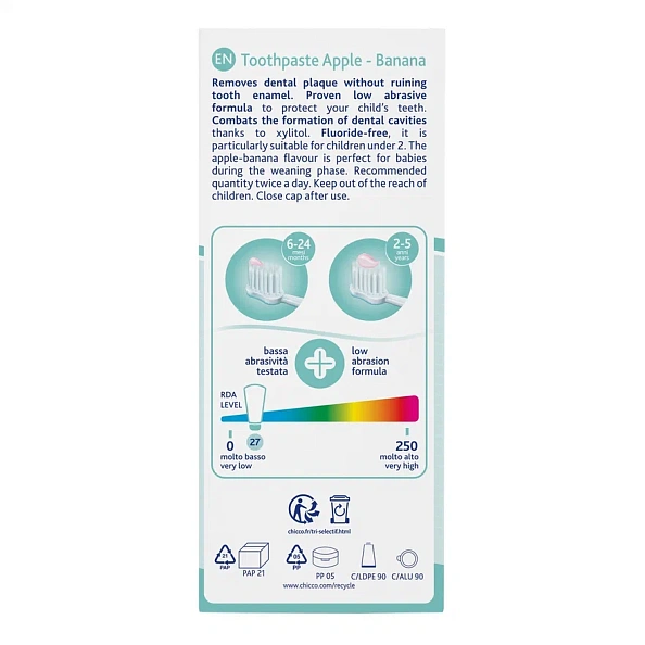 Chicco зубная паста детская яблоко-банан 50 мл 6-24 месяцев - фото  3