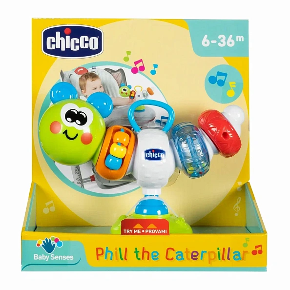 Chicco игрушка музыкальная на присоске на стульчик для кормления Гусеница - фото  3