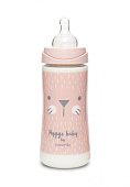 Suavinex бутылка 360 мл круглая силиконовая соска 3 позиции Hugge Baby, розовая зайка с крапинками