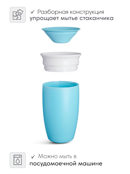 Munchkin поильник непроливайка MIRACLE® 360° с крышкой 296 мл. с 12 мес., голубой - фото  7