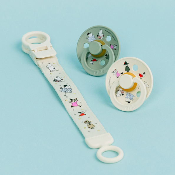 BIBS набор пустышек Moomin 2 штуки с держателем Loop Clip, Ivory/Sage - фото  9
