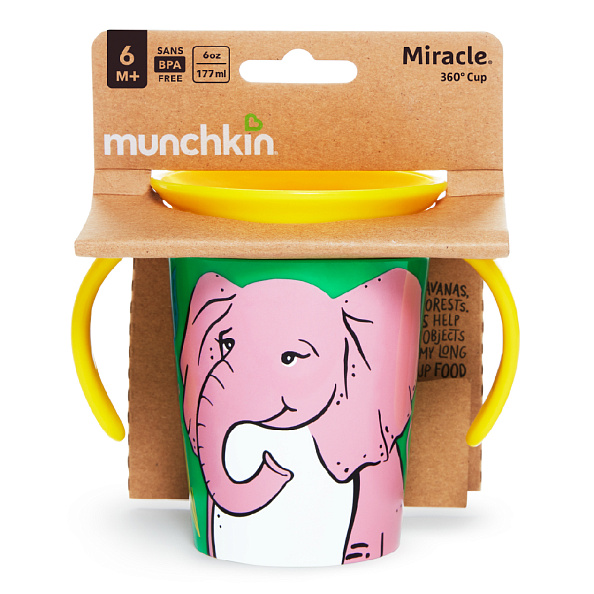 Munchkin поильник-непроливайка MIRACLE® 360° WildLove с ручками Слон 177мл. 6+ - фото  7