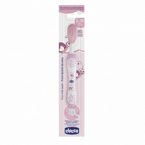 Chicco зубная щетка детская с эргономичной ручкой, цвет розовый, 6+
