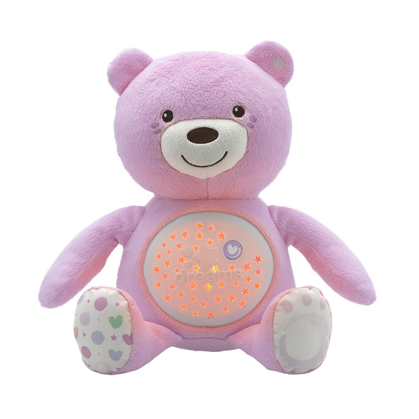 Chicco игрушка-проектор мягкая музыкальная Мишка, розовый - фото  1