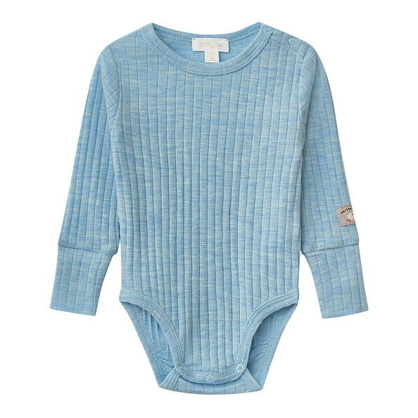 Babybu боди с длинным рукавом из 100% шерсти мериноса Sky Melange - фото  1