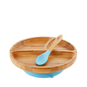 Avanchy Бамбуковая тарелка Toddler с ложкой, голубая