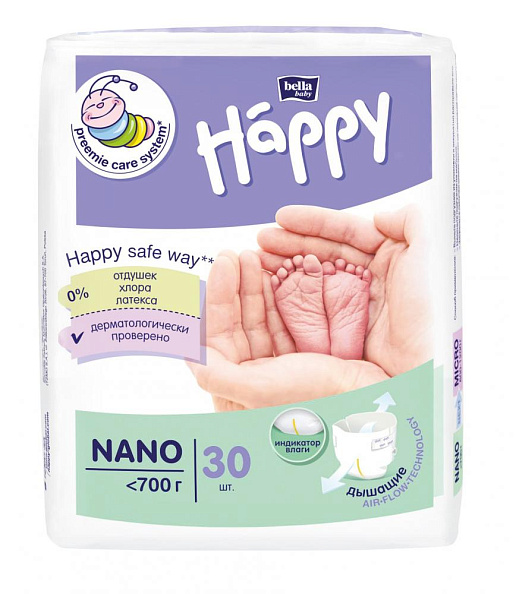BELLA подгузники детские Nano вес менее 700 г 30 штук - фото  1