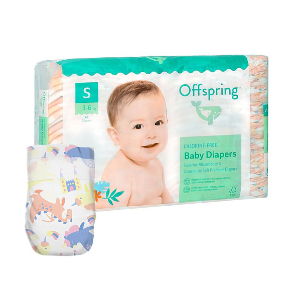 Offspring подгузники S 3-6 кг 48 штук Единороги - фото  1