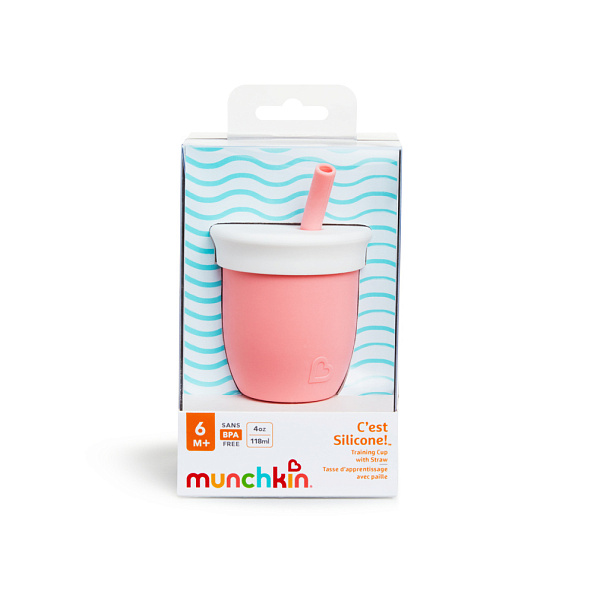 Munchkin чашка поильник C’est Silicone!™ 118 мл. с трубочкой силикон, корал - фото  8