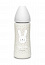 Suavinex бутылка 360 мл круглая силиконовая соска 3 позиции Hugge Baby, серый зайка с точками