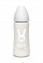 Suavinex бутылка 360 мл круглая силиконовая соска 3 позиции Hugge Baby, серый зайка с точками - фото 1