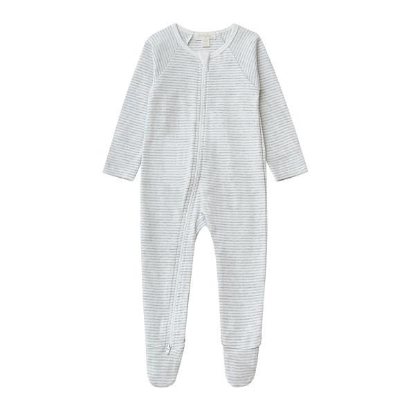 Babybu комбинезон на молнии Pale Grey Melange Stripe 100% органический хлопок  - фото  1