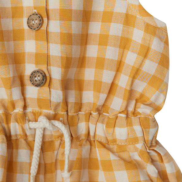 Babybu комбинезон без рукавов PINEAPPLE GINGHAM 70% органический хлопок 30% лен цвет желтый - фото  3