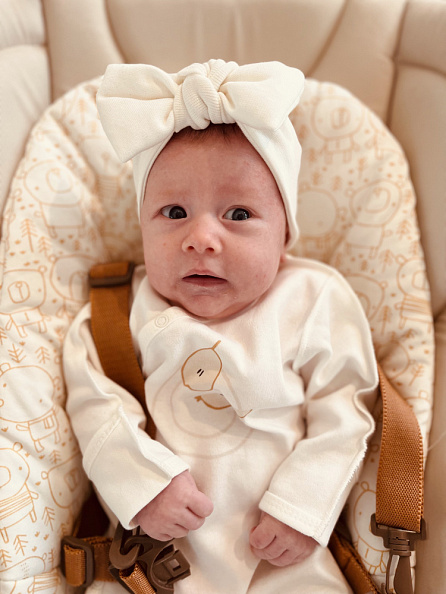 OLANT BABY повязка на голову с бантом цвет молочный - фото  4