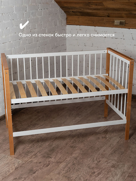 OLANT BABY кровать приставная с маятником и матрасом Elvis белый/бук - фото  4