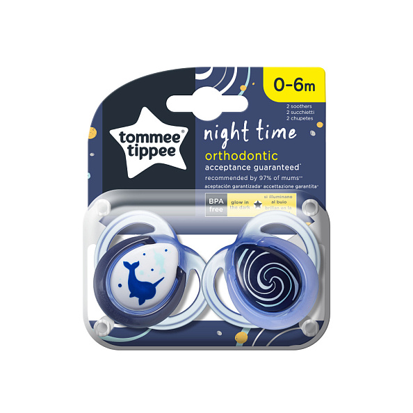 Tommee Tippee соска-пустышка силиконовая ночная Night Time, 0-6 мес., 2 шт. - фото  3