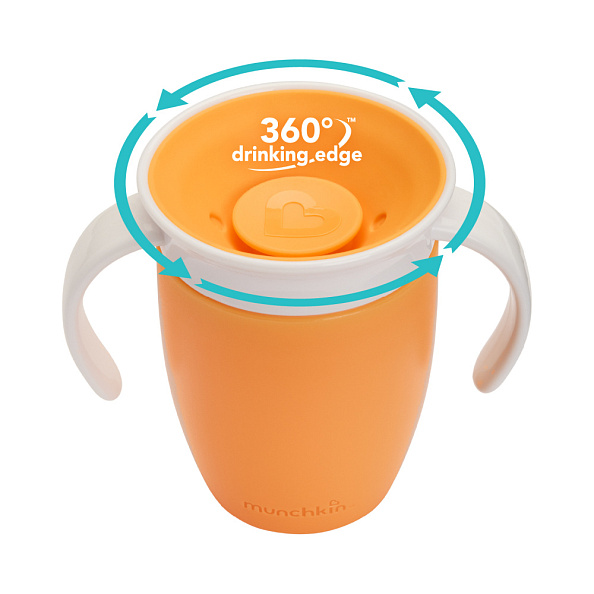 Munchkin поильник непроливайка MIRACLE® 360° с ручками 207 мл. с 6 мес., оранжевый - фото  8