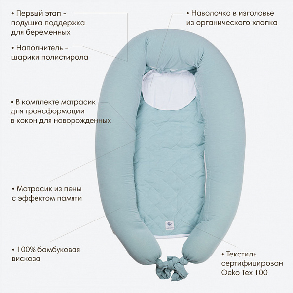 Easygrow Mum&Me подушка для мам+кроватка с матрасиком 0+ Petrol Melange