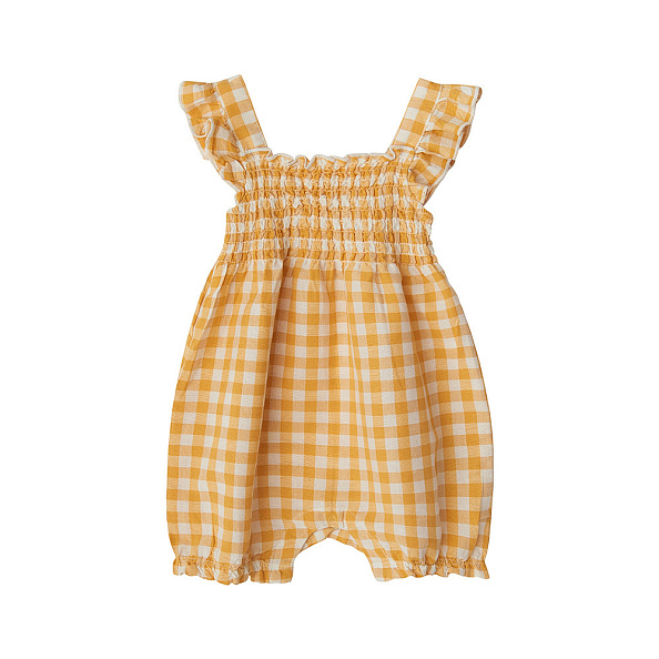 Babybu комбинезон укороченный со сборками на резинке PINEAPPLE GINGHAM 70% органический хлопок 30% л - фото  2