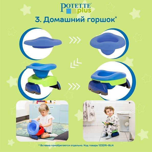 Potette Plus горшок складной для путешествий + 3 одноразовых пакета, зеленый/голубой
