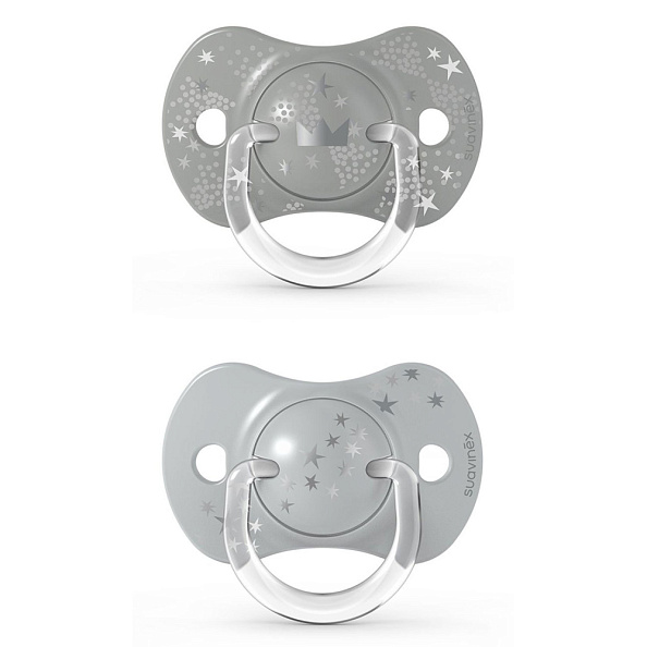 Suavinex набор пустышек 18 месяцев+ физиологическая силиконовая соска, 2 штуки серебро - фото  1
