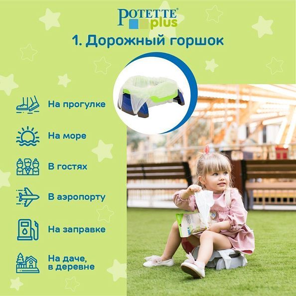 Potette Plus комплект 3-в-1: горшок + вставка силиконовая + 10 впитывающих пакетов - фото  6