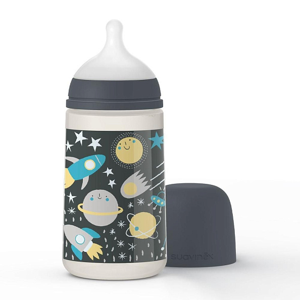 Suavinex бутылка 270 мл с мягкой физиологической соской SPACE, черный - фото  1