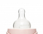 Suavinex бутылка 240мл с круглой силикиновой соской, стекло Hugge Baby (3 позиции),  роз.зайка с кра