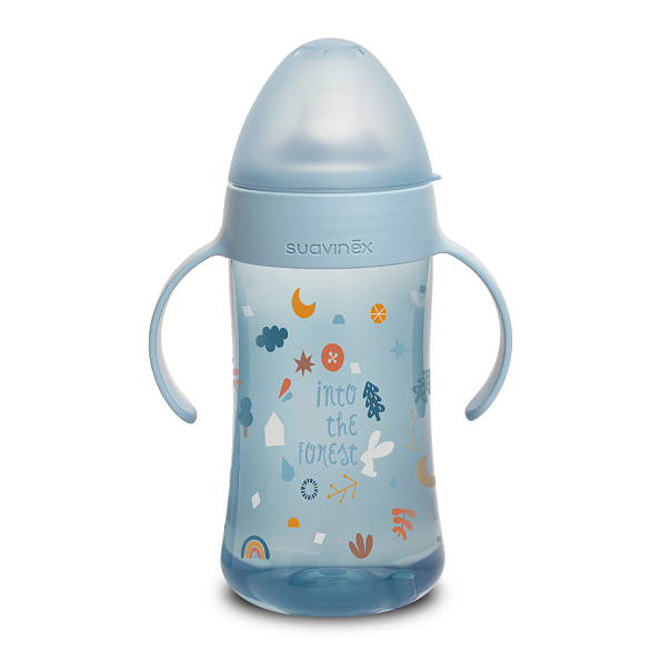 Suavinex поильник 4 месяца+ 270 мл обучающий с ручками INTO THE FOREST голубой - фото  1