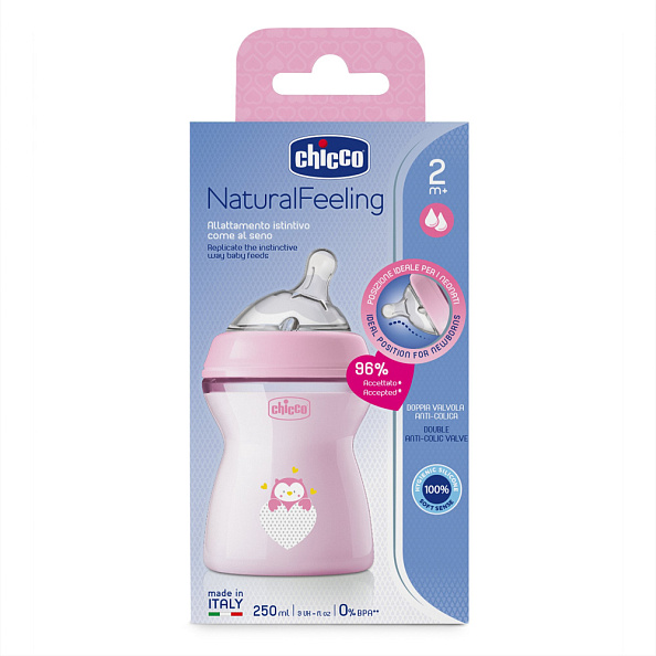 Chicco бутылочка пластиковая 250 мл Natural Feeling, розовая  - фото  11