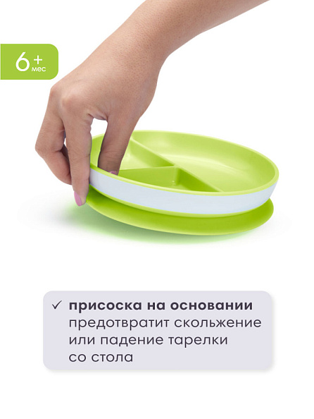 Munchkin тарелка детская на присоске секционная Stay Put™с 6 мес., зеленая - фото  3