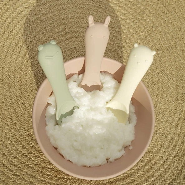 Edda ложка детская набор 3 штуки силикон Пудра - фото  6