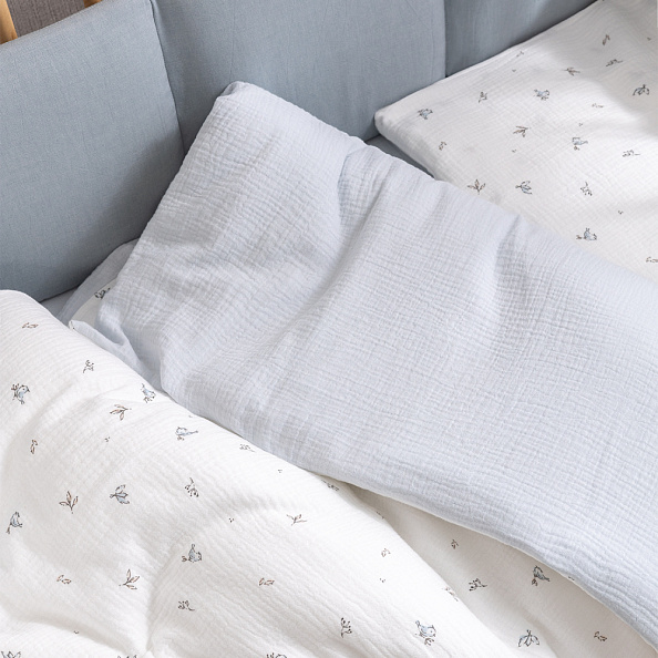 Perina комплект постельного белья Muslin Птички/Голубая пастель 3 предмета - фото  2