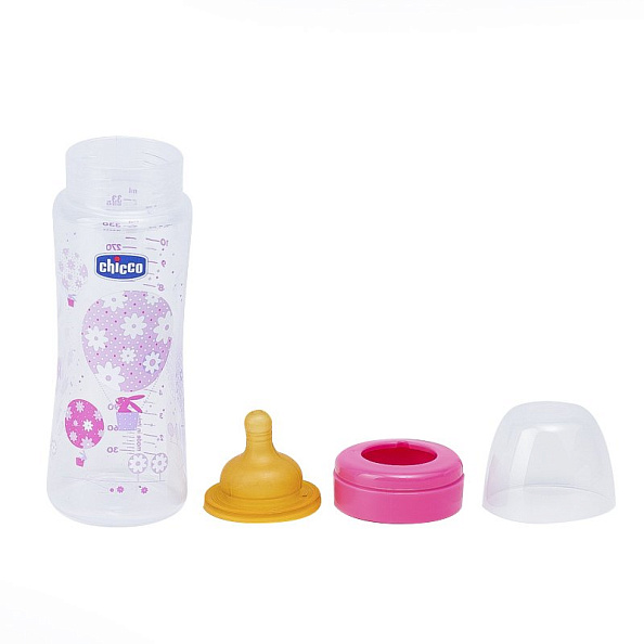 Chicco бутылочка 4 месяца+ с латексной соской Well-Being Girl 330 мл - фото  4