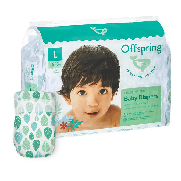 Offspring подгузники L 9-13 кг 36 штук Листочки - фото  1