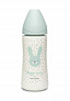 Suavinex бутылка 360мл с круглой силикиновой соской (3 позиции) Hugge Baby, зелен.зайка с точками 