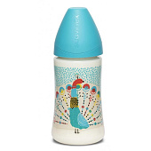 Suavinex бутылка &quot;Peacock&quot; голубой павлин 270 мл с круглой силиконовой соской 3 потока, возраст 0+ 