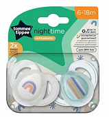 Tommee Tippee соска-пустышка силиконовая ночная Night Time, 6-18 мес., 2 шт.
