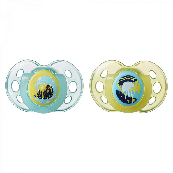 Tommee Tippee соска-пустышка силиконовая ночная Night Time, 18-36 мес., 2 шт. - фото  3