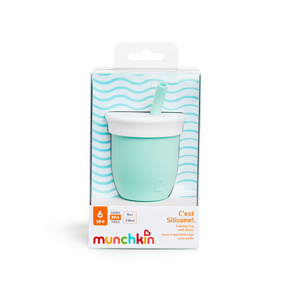 Munchkin чашка поильник C’est Silicone!™ 118 мл. с трубочкой силикон, ментол - фото  7