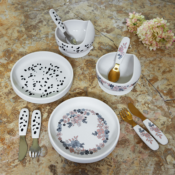 Elodie посуда силиконовая набор - миска, ложка - Dalmatian Dots - фото  3
