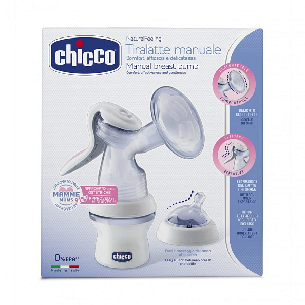 Chicco молокоотсос ручной с бутылочкой и с соской Natural Feeling - фото  12