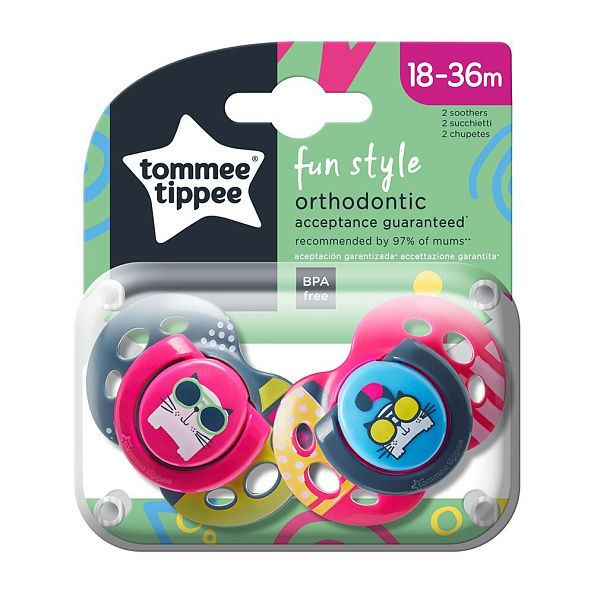 Tommee Tippee соска-пустышка силиконовая Fun Style для девочек, 18-36 мес., 2 шт. - фото  5